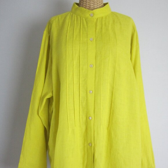 Company Ellen Tracy Womens Plus 24 Chartreuse Yellow LS Pleated LInen Tunic $178 - Picture 1 of 10